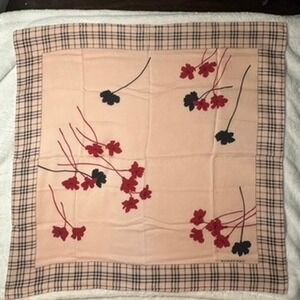 Vtg BURBERRY Scarf Handkerchief Floral Nova Check Pink 23x23
